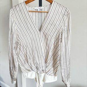 INTERMIX Cream and Black Striped Bodysuit
